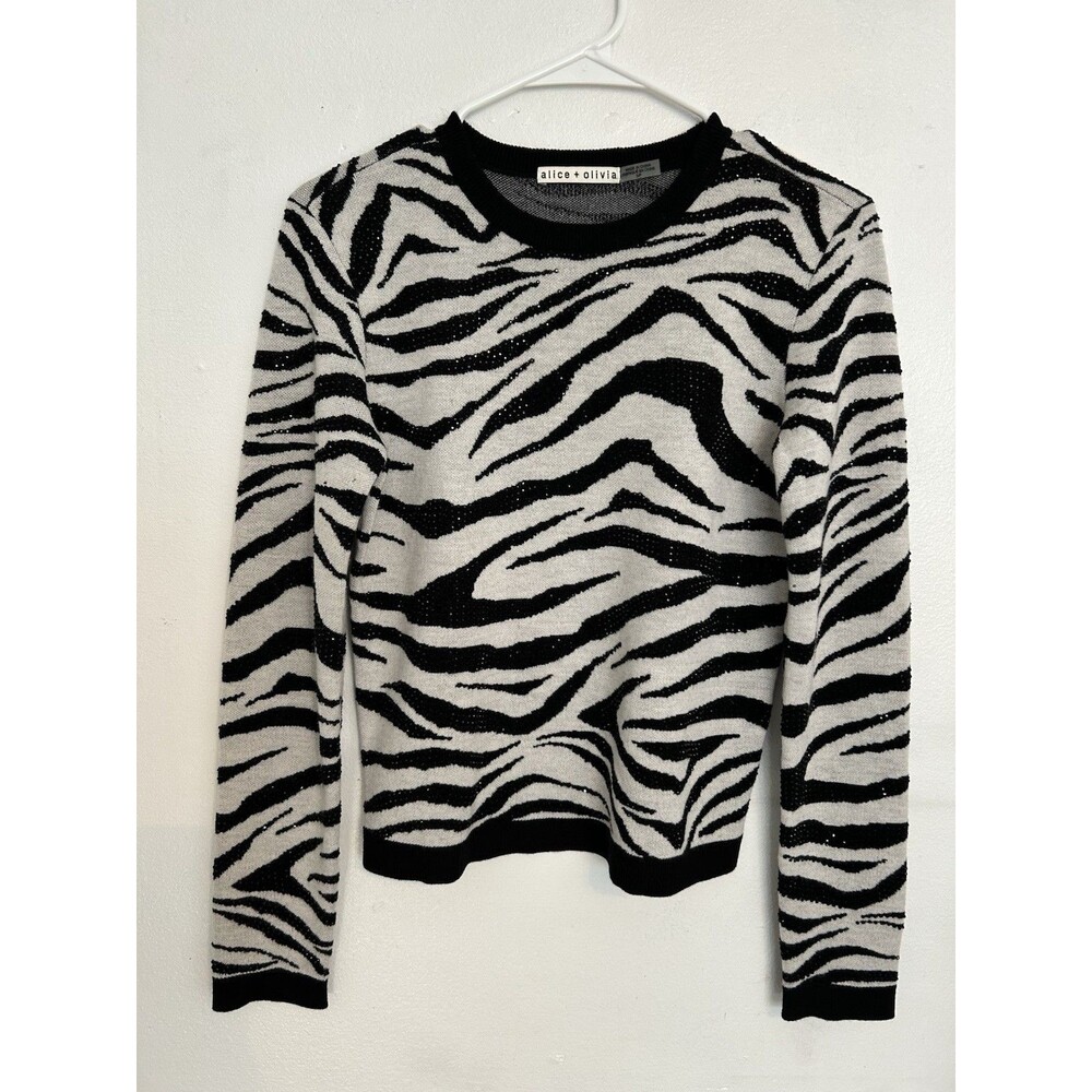 Alice + Olivia Womens Connie Embellished Knit Crew Neck Pullover Sweater Size Sm